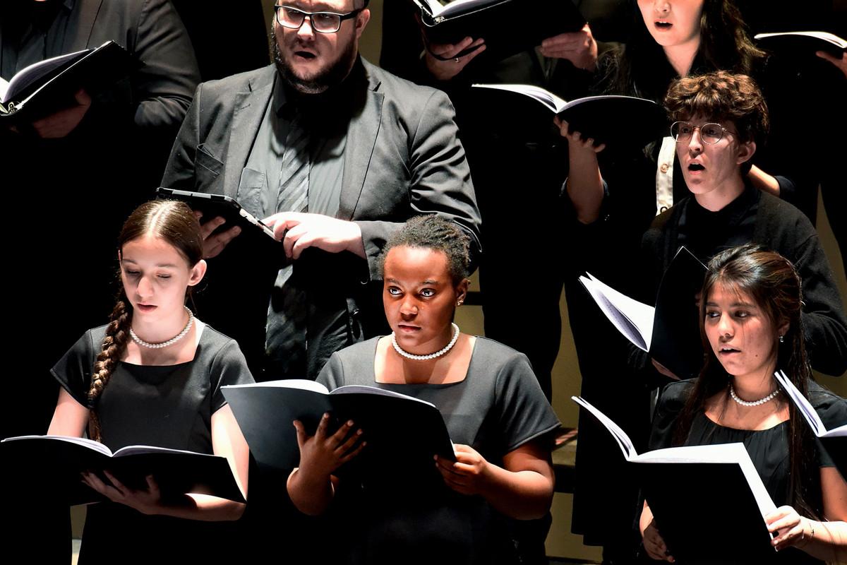 CC Music Department and the CC Chamber Chorus, Colorado Vocal Arts Ensemble, Colorado Springs Children’s Chorale and piano and string musicians perform “Seven Last Words of the Unarmed” on March 9 at Celeste Theatre in Cornerstone. Photo by Jamie Cotten